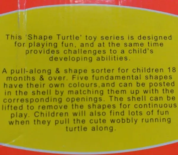 Photo de l’avis officiel: Zhong Ting SHAPE TURTLE Jouet éducatif — risque: Étouffement