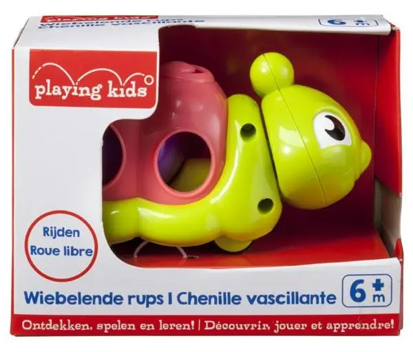 Foto do aviso oficial: Playing Kids a) Wiebelslak (wobbly snail); b) Wiebelende rups (wobbly caterpiller) Brinquedo de plástico — risco: Engasgamento