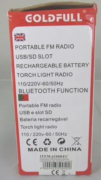 Foto dell’avviso ufficiale: Goldfull FM Radio with USB/SD Music Player Radio portatile — rischio: Scossa elettrica