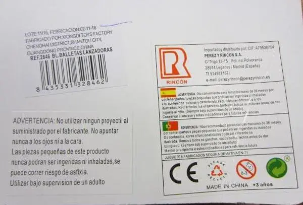 Photo de l’avis officiel: Perez Rincón 1.) Shoot Game; 2.) Shoot gun Jeu de pistolet à jouet — risque: Étouffement