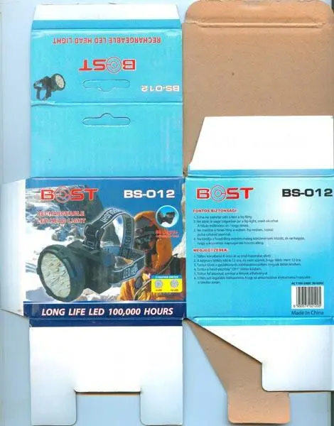 Foto aus der offiziellen Meldung: Bost RECHARGEABLE LED HEAD LIGHT Wiederaufladbare Kopfbrenner — Risiko: Elektrischer Schlag & Feuer