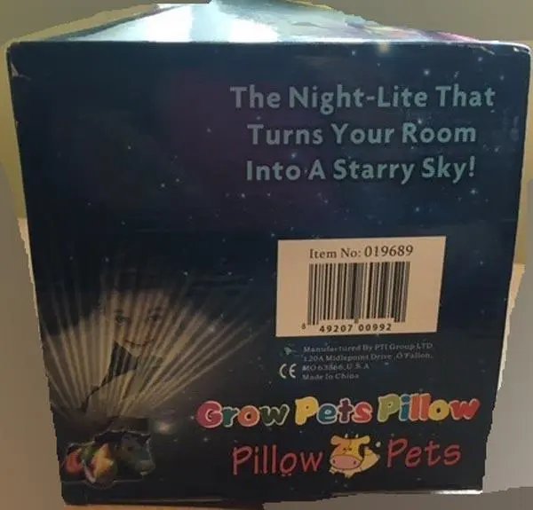 Foto do aviso oficial: Pillow Pets Grow Pets Pillow Brinquedo macio com luzes — risco: Engasgamento & Estrangulamento