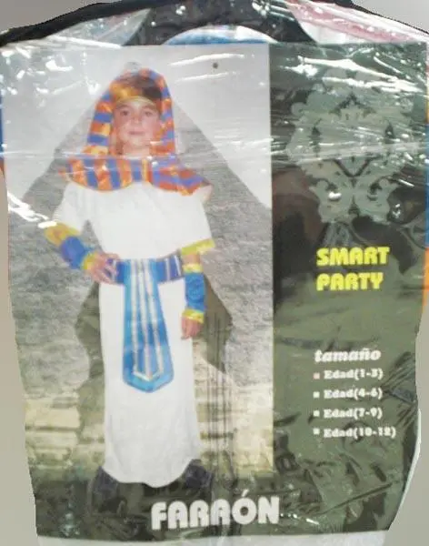 Foto aus der offiziellen Meldung: Smart Party FARAÓN ('Pharaoh') Kostüm ausgefallenem Kleid — Risiko: Ersticken & Strangulierung