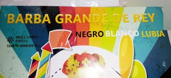 Photo from the official notice: BRILLANTES FIESTA Peluca para fiestas y party - Barba grande de Rey ('Fancy-dress King's long beard') fancy-dr — burns risk