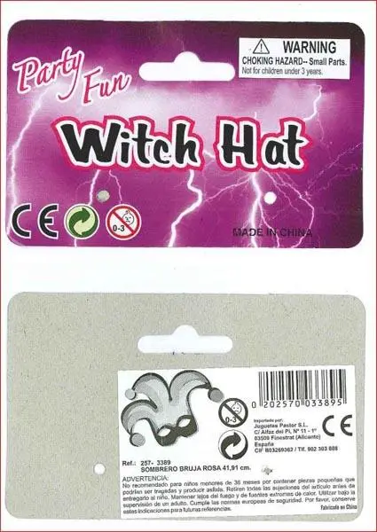Foto dell’avviso ufficiale: JUGUETES PASTOR Party Fun Witch Hat Cappello di fantasia — rischio: Ustioni
