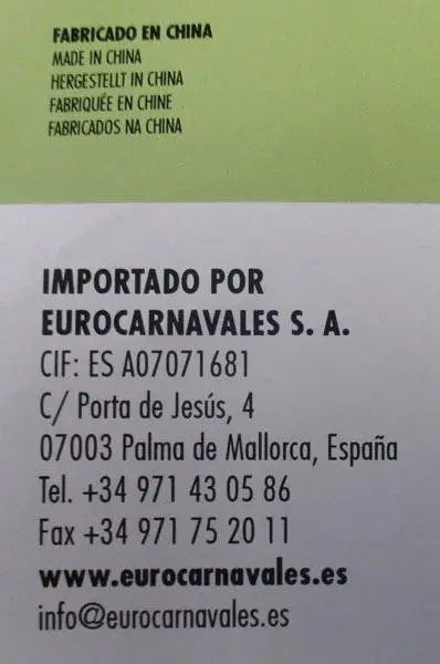 Photo de l’avis officiel: EUROCARNAVALES PERRITO ('Puppy') Costume de fantaisie — risque: Étouffement