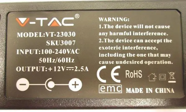 Photo de l’avis officiel: V-TAC LED Power Supply Alimentation LED — risque: Choc électrique