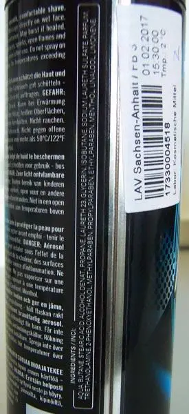 Photo de l’avis officiel: BODY X FUZE PULSE SHAVING FOAM - Normal skin Mousse de rasage — risque: Risque chimique