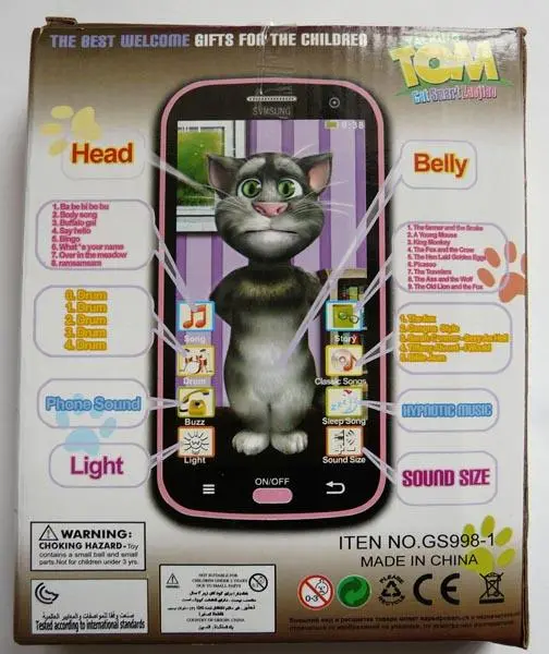 Foto do aviso oficial: Talking Tom Brinquedo telemóvel — risco: Lesões auditivas