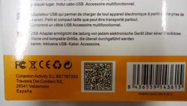 Photo from the official notice: CONEXIÓN ACTIVITY Block Travel Charger — electric shock risk