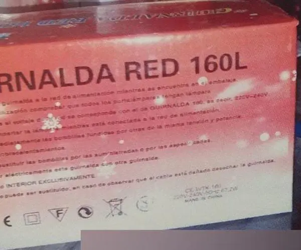 Foto do aviso oficial: MIMI GUIRNALDA RED 160 L Corrente de iluminação — risco: Choque elétrico