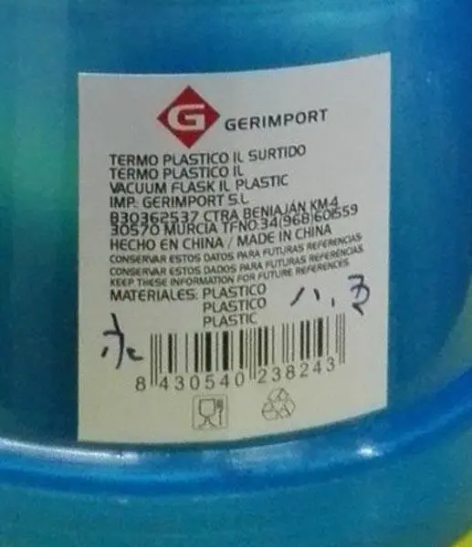 Photo de l’avis officiel: Gerimport Termo Plastico 1L Surtido Flacon thermos — risque: Risque chimique