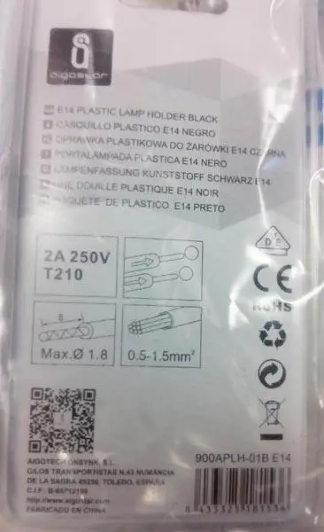 Foto aus der offiziellen Meldung: AIGOSTAR Casquillo Plastico E14 Negro - E14 Plastic Lamp Holder Black Lampenhalter — Risiko: Elektrischer Schlag