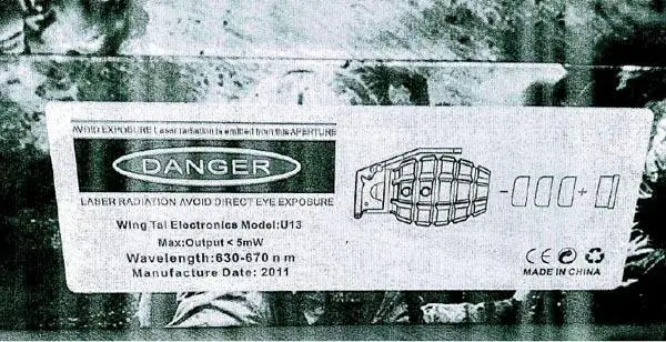 Photo from the official notice: Wing Tai Electronics 3 IN 1 LASER &amp; LED key ring with led light and laser — damage to sight risk