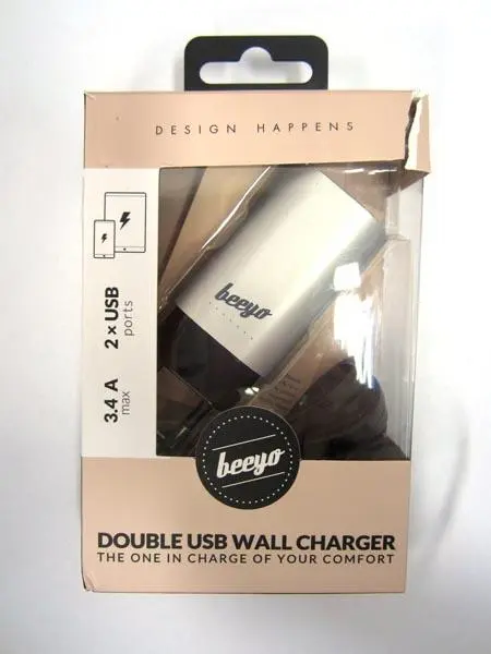 Photo de l’avis officiel: Beeyo DOUBLE USB WALL CHARGER Unité d’alimentation électrique — risque: Choc électrique & Incendie
