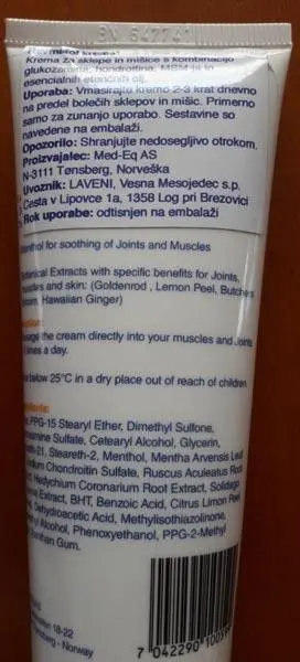 Foto do aviso oficial: Revmatol / Med-Eq Joints and Muscles Cream Produto de cuidados com a pele — risco: Químico (A12/1544/17)