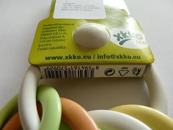 Foto uit de officiële melding: XKKO Eco Ekologická detská hračka - Ecological baby toy Rammelaar speelgoed — risico: Verstikking door inslikken