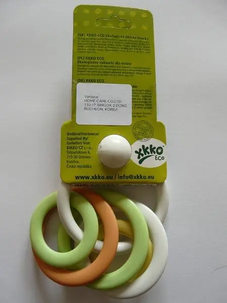 Foto uit de officiële melding: XKKO Eco Ekologická detská hračka - Ecological baby toy Rammelaar speelgoed — risico: Verstikking door inslikken