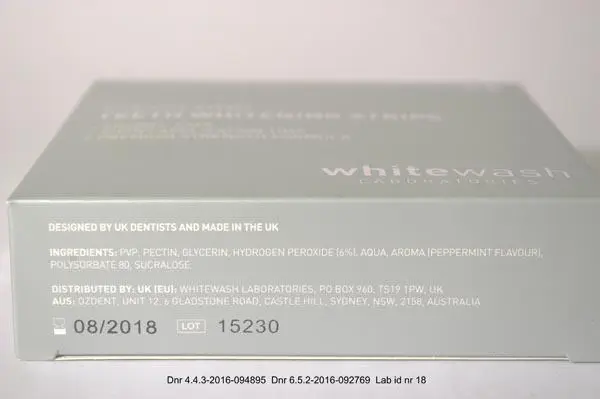 Foto do aviso oficial: Whitewash laboratories Dissolving Teeth Whitening Strips Dentes branqueamento tiras — risco: Químico