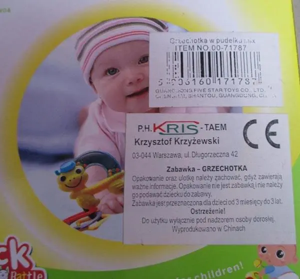 Photo from the official notice: Toys Baby / P.H. Kris Taem Rock Bell Rattle — choking risk