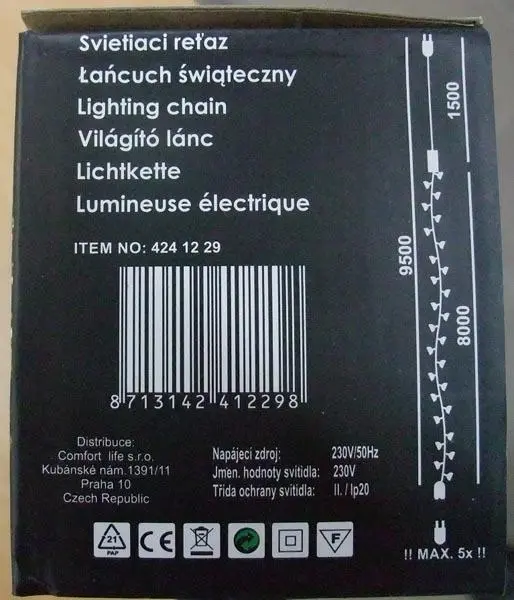 Photo de l’avis officiel: Svitici Retez Chaîne d’éclairage — risque: Choc électrique (A12/1089/17)