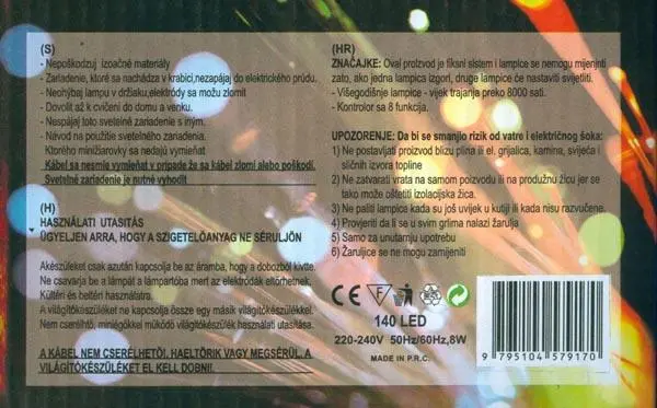 Photo de l’avis officiel: 140 LED LIGHT Chaîne d’éclairage — risque: Choc électrique & Incendie (A12/1148/17)