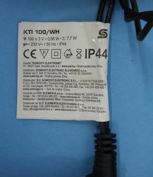 Photo from the official notice: Somogyi Elektronic CONNECTABLE CHRISTMAS LIGHTS SET lighting chain — electric shock risk