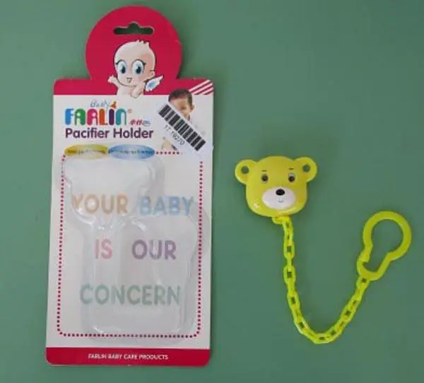 Photo from the official notice: Farlin Pacifier Holder soother holder — strangulation & suffocation risk