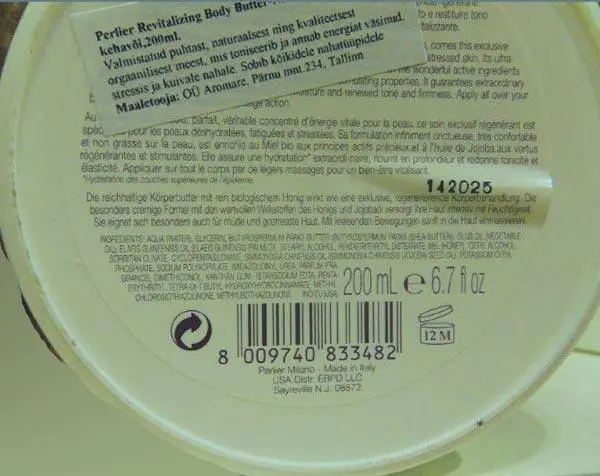 Photo de l’avis officiel: Perlier Body Honey Miel - Revitalizing Body Butter Produit de soin de la peau — risque: Risque chimique