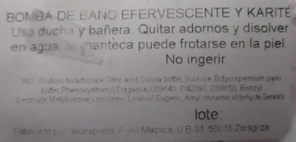 Photo from the official notice: Deunapieza Bomba de bano efervescente y karité (Effervescent shea butter bath bomb) bath product — chemical & choking risk