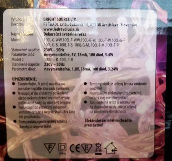 Foto do aviso oficial: SVETELNA RETAZ Corrente de iluminação — risco: Choque elétrico