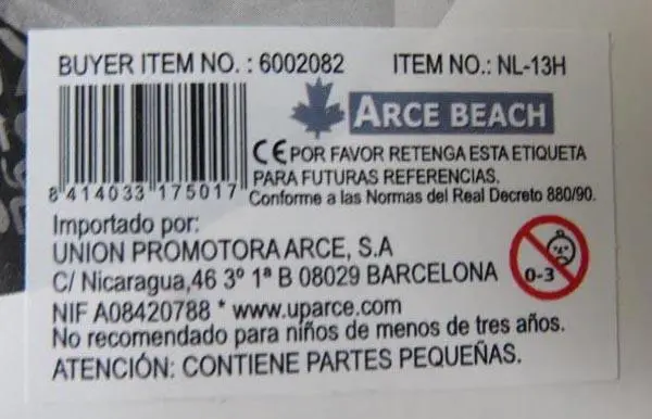 Photo from the official notice: Nan Li / Arce Beach Shoot Game blow pipe with projectiles — choking risk