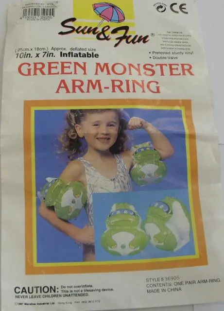 Foto do aviso oficial: Sun &amp; Fun Braçadeiras «Green Monster Arm-Ring» — risco: Afogamento