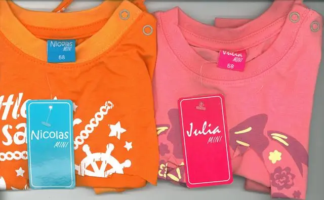 Foto do aviso oficial: 1) Julia Mini  2) Nicolas Mini T-shirt — risco: Químico
