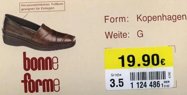 Foto dell’avviso ufficiale: Deichmann Type: Kopenhagen, Width: G; Size: 3.5 Scarpe da donna "Bonne forme &amp; #13; &amp; #13; — rischio: Rischio chimico