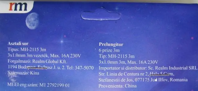 Photo de l’avis officiel: Realm Fil d’extension «Asztali sor-prelungitor» &amp; #13; — risque: Choc électrique