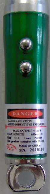 Photo from the official notice: Kaliqi laser pointer key-ring — damage to sight risk