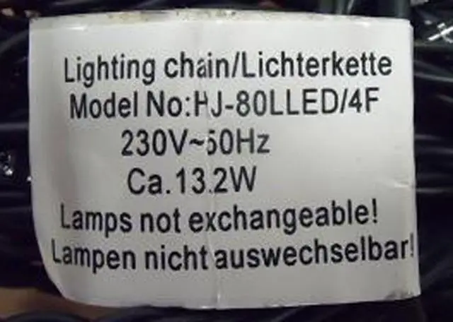 Foto do aviso oficial: Cadeia de iluminação  1.        60 Mini Luzes  2. — risco: Choque elétrico
