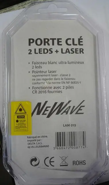 Photo from the official notice: NEWAVE laser pointer "porte-clé" — damage to sight risk
