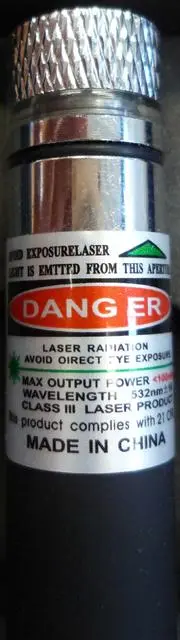 Photo from the official notice: Green Laser pointer — damage to sight risk (1015/11)