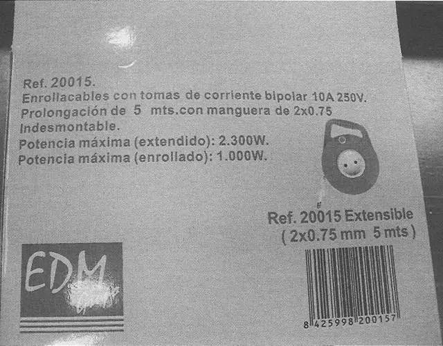 Foto do aviso oficial: EDM Carretel de cabo «Enrollacables» — risco: Choque elétrico