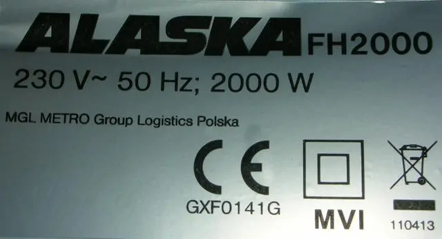 Photo from the official notice: ALASKA fan heater — burns & electric shock risk