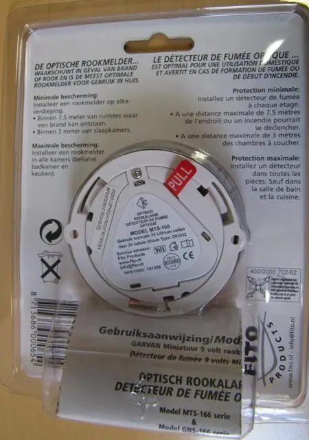 Foto aus der offiziellen Meldung: Garvan profi-line Rauchmelder ‚Détecteur de fumée optique‘ (Optik) — Risiko: Atemlähmung & Feuer