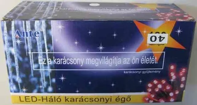 Photo from the official notice: Ante lighting chain "led-háló karácsonyi ég" — electric shock & fire risk