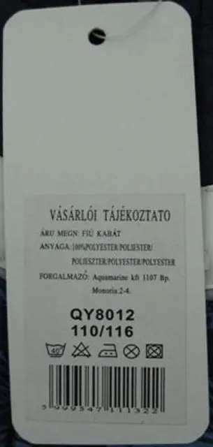 Photo from the official notice: Aquamarine children’s jacket — injuries & strangulation risk