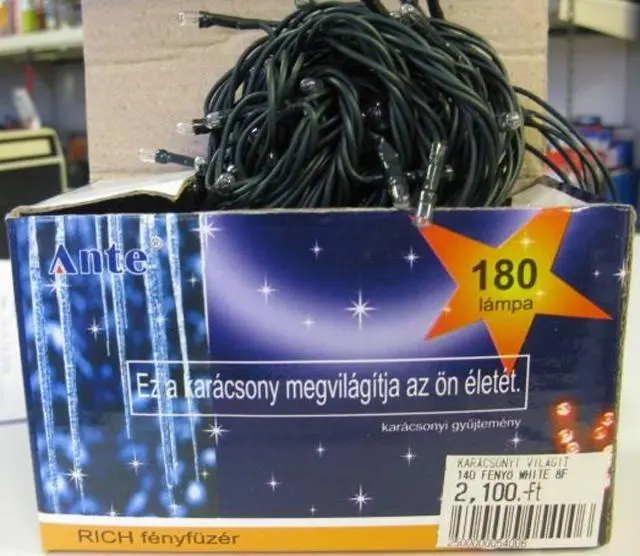 Photo from the official notice: Ante lighting chain "rich fényfüzér" — electric shock & fire risk