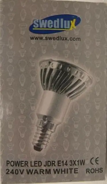 Foto do aviso oficial: Swedlux Lâmpada LED «Power LED JDR E14» — risco: Choque elétrico