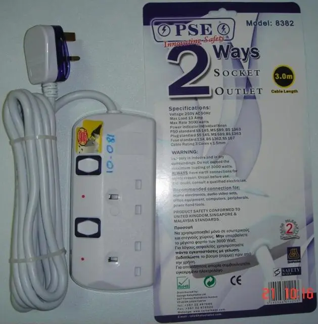 Foto del aviso oficial: Pse Conjunto de extensión de cable «Safety Socket» — riesgo: Choque eléctrico & Incendio (A12/0870/12)