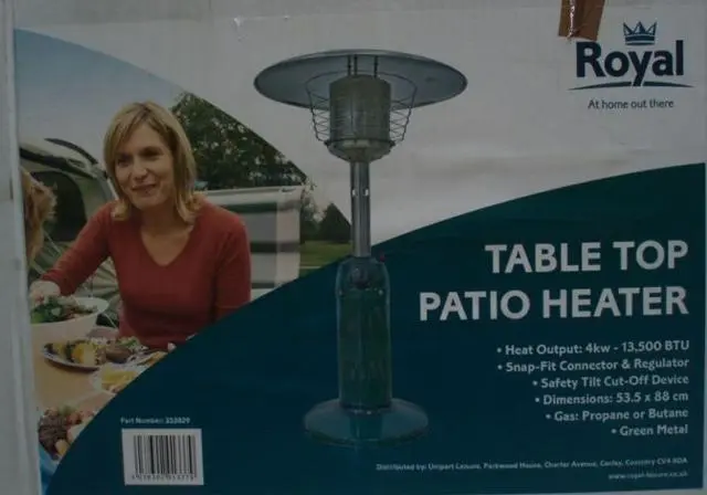 Photo de l’avis officiel: Royal Chauffage de patio «Table Top Patio Heater» — risque: Brûlures & Incendie