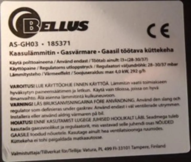 Photo de l’avis officiel: Bellus Chauffage au gaz portable — risque: Brûlures